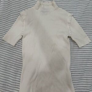 Laundry By Shelli Segal Cream Fitted Bodysuit with Mandarin Collar